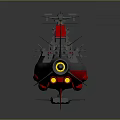 Gray And Red Warship Model With Turret Radar And Military Equipment Design