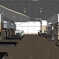 Modern Fitness Gym Interior With Treadmills And Strength Training Equipment On Wooden Flooring