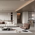 Modern Living And Dining Room Interior With White Sofa Coffee Table And Lighting 3d model