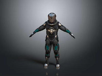 Futuristic Full Body Techwear Costume With Armored Design And Green Accents 3d model