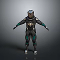 Futuristic Full Body Techwear Costume With Armored Design And Green Accents