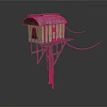 Small Wooden House With Slanted Roof Wooden Planks And Supporting Stilts