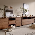 Modern Entryway Cabinet And Side Cabinet With Wooden Finish Decorative Plants And Wall Mirror