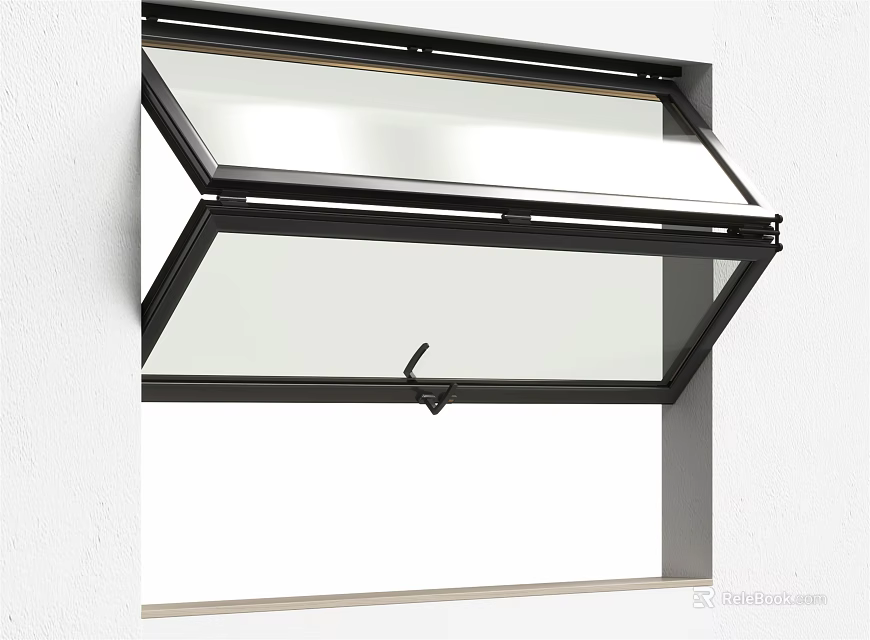 Black Frame Tilted Glass Window With Modern Wall Mounted Design 3d model 