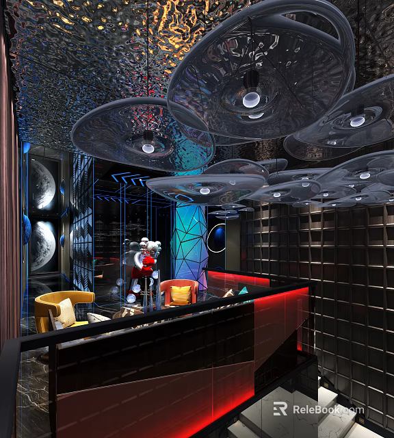 Modern KTV Interior Design With Stylish Lighting Sofa Seats And Decorative Ambiance 3d model 