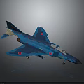 Blue Fighter Jet Model With Red Markings On Gray Reflective Background 3d model