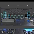 Modern Bar Interior Design With Blue Lighting And Comfortable Seating Area 3d model