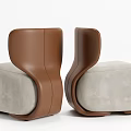 Modern Leisure Chair With Curved Backrest Comfortable Seat Brown Leather And Beige Fabric Upholstery