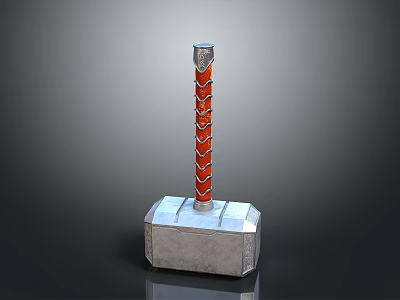 Mythical Weapon Design With Silver Grooved Hammerhead Red Spiral Handle 3d model