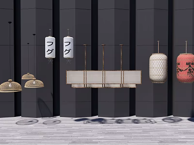 Various Stylish Pendant Lights With Woven Metal Frame And Lantern Shapes In Modern 3d model