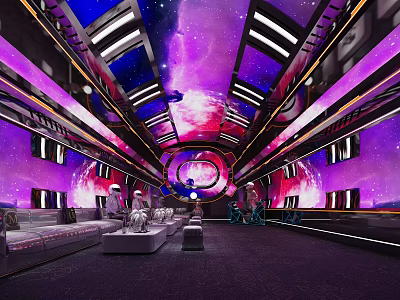 Modern KTV Interior With Purple Starry Sky Theme Surrounding Lights Sofas And Audio Equipment 3d model