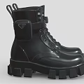 Black Leather Chunky Sole Lace Up Boots With Decorative Straps And Buckles