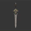 Ornate Sword With Blue Gemstones Golden Decorations Green Gem Hilt And Intricate Design
