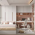 Modern Tatami Bedroom Interior With Window Blinds Desk Chair And White Cabinets
