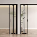 Modern Folding Doors with Black Frames and Glass Panels in Interior Space