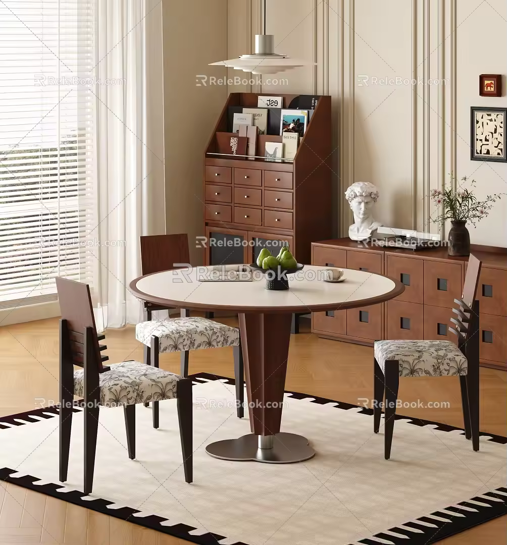 Vintage Middle Ancient Dining Table and Chair Round Dining Table and Chair Middle Ancient Style Round Dining Table and Chair Casual Table and Chair 3d model