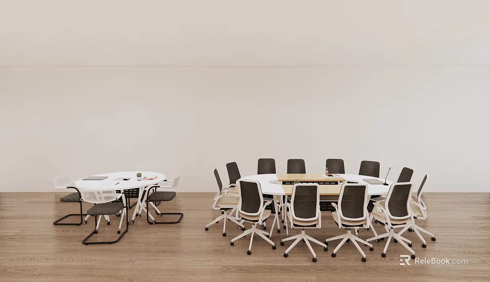 Modern Conference Table With Ergonomic Chairs In Spacious Meeting Room Setting 3d model 
