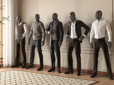 Elegant Men's Clothing Store Indoor Display With Mannequins In Suits Shirts And Vests 3d model