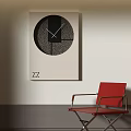 Modern Wall Mounted Clock With Textured Dial And Red Accent Chair In Minimalist Room
