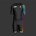 Black Short Sleeve Jumpsuit With Colorful Stripes Leg Chest Logo And Bottom Text