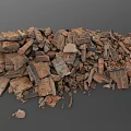 Pile of Broken Bricks with Various Textures and Colors on Dark Surface