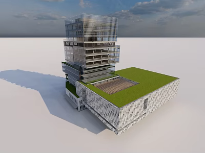 Contemporary Multi Story Office Building With Glass Facade And Green Roof 3d model