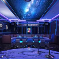 Modern KTV Interior Design With Starry Sky Ceiling Blue Lighting Sofas And TV 3d model