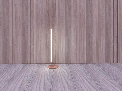 Slim Floor Lamp With Round Base In Minimalist Room With Wooden Wall And Floor 3d model