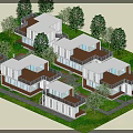 Multiple Container Buildings In Planned Community With Greenery And Pathways