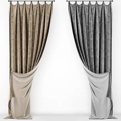Brown And Gray Textured Curtains With Elegant Drapery For Home Interior Decor 3d model