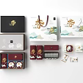 Chinese Tea Gift Set With Elegant Packaging Multiple Boxes And Landscape Design 3d model
