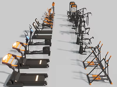 Modern Fitness Equipment With Treadmills Ellipticals And Strength Machines For Indoor Gym 3d model
