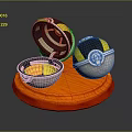 Colorful Sphere Shaped Food With Yellow Granules On Orange Base