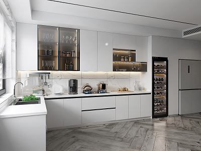 Modern Kitchen Cabinet Double Door Refrigerator 3d model