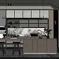 Modern Restaurant Interior With Open Kitchen Design And Marble Countertop Pendant Lights