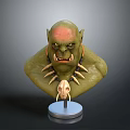 Green Skinned Orc Game Movie Character Bust With Red Forehead Tusk Necklace And Silver Base