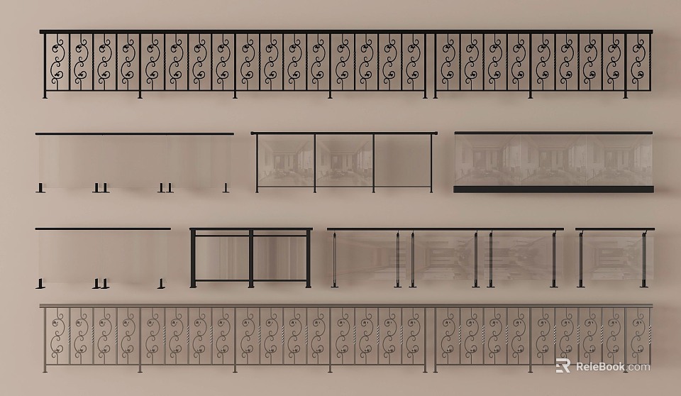 Ornate Metal Railing With Intricate Scroll Patterns For Balcony And Staircase 3d model 