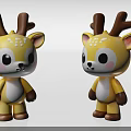 3D Cute Deer Dolls With Yellow Body White Belly Brown Antlers And Pink Inner Ears