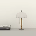 Modern Table Lamp With White Lampshade Wooden Stand Silver Base And Stacked Books