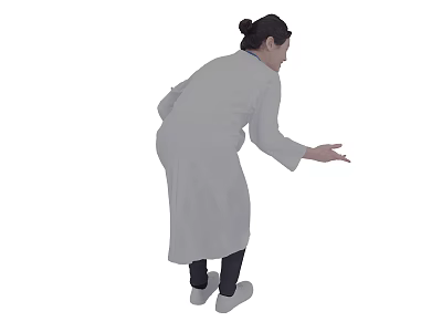 Woman in White Coat with Hair Tied Up Extending Hand from Behind 3d model