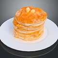 Fluffy Stack of Pancakes Topped with Butter on White Plate