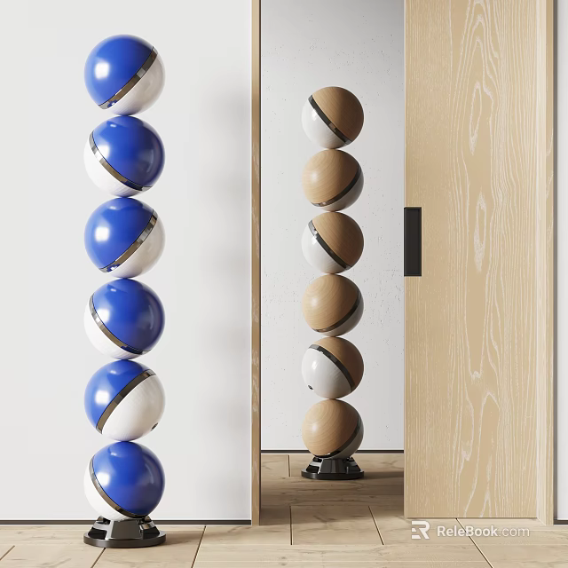 Stacked Sphere Sculpture in Blue White and Brown for Interior Decor 3d model 