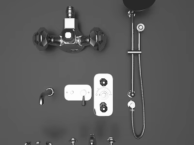 Chrome Shower Faucet Set With Handheld Showerhead Mounting Bracket Control Valve And Accessories 3d model