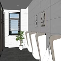 Modern Male Public Restroom With Stalls Urinals Window Plant And Gray Wall Tiles