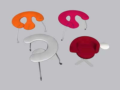 Modern Leisure Chairs in Orange Pink White Red with Metal Legs and Contemporary Design 3d model