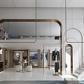 Modern Fashion Store Interior With Arched Mirrors White Gold Decor And Staircase