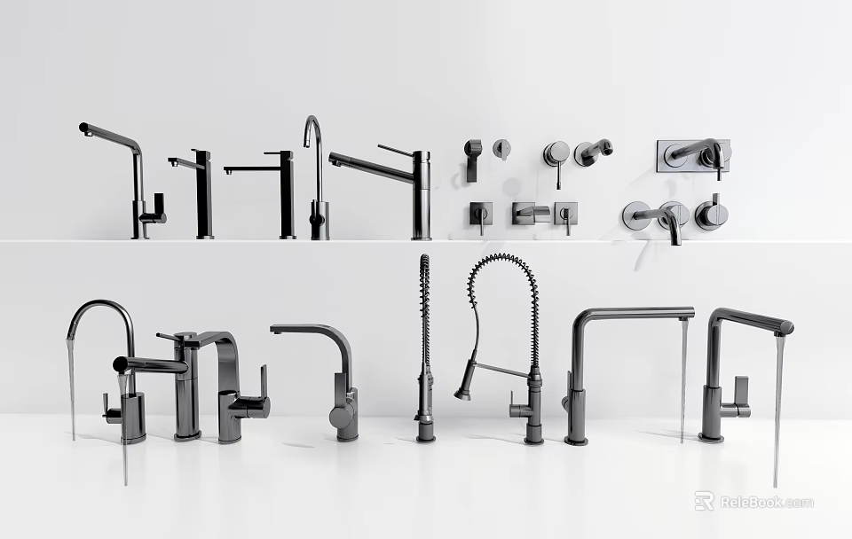 Collection of Various Faucet Styles with Modern Designs for Kitchen and Bathroom 3d model 