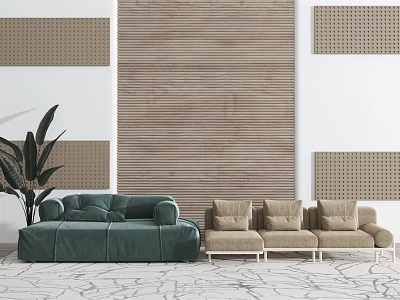 Modern combination sofa leisure multi-person sofa decorative painting background wall plant combination 3d model