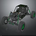 Green Off Road Vehicle With Open Frame Large Tires And Suspension System