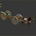 Vintage Horse Drawn Carriage With Brown Horse Red Wheels Orange Frame And White Details